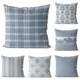 美式 复古怀旧蓝色格子条纹单面抱枕套棉麻客厅沙发靠垫床头靠 风格