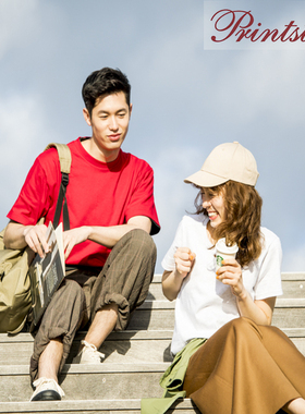 printstar品时达男女短袖小领口T恤定制夏季纯色百搭宽松打底衫潮