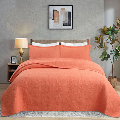 素色外贸全棉床盖三件套绗缝被