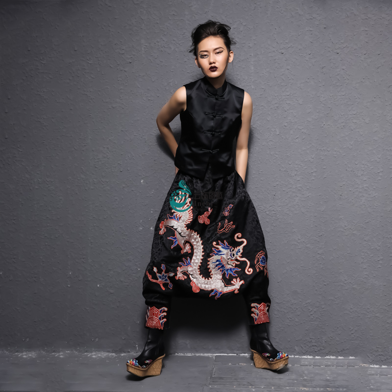 云饰图腾原创男女中性老绣大裆裤