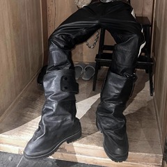 暗黑龙骑士皮靴复古机车靴男厚底424高帮靴高筒马丁靴宽松工装靴