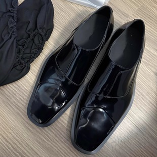 一脚蹬英伦港风德比鞋男士乐福鞋亮面方头厚底增高休闲皮鞋鸭掌鞋