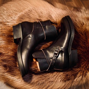 暗黑复古工程师靴男真皮西部牛仔靴短尖头筒马丁靴焦特布尔机车靴