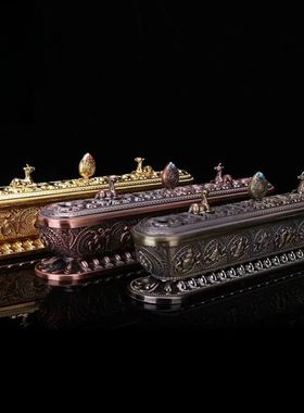 藏式香炉供奉家用供佛室内线香炉卧式铜色香炉供奉 香盒卧香炉