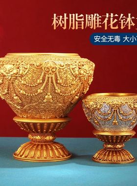 藏式树脂雕花钵盂释迦牟尼钵家用桌面格桑花浮雕吉祥摆件佛钵静心