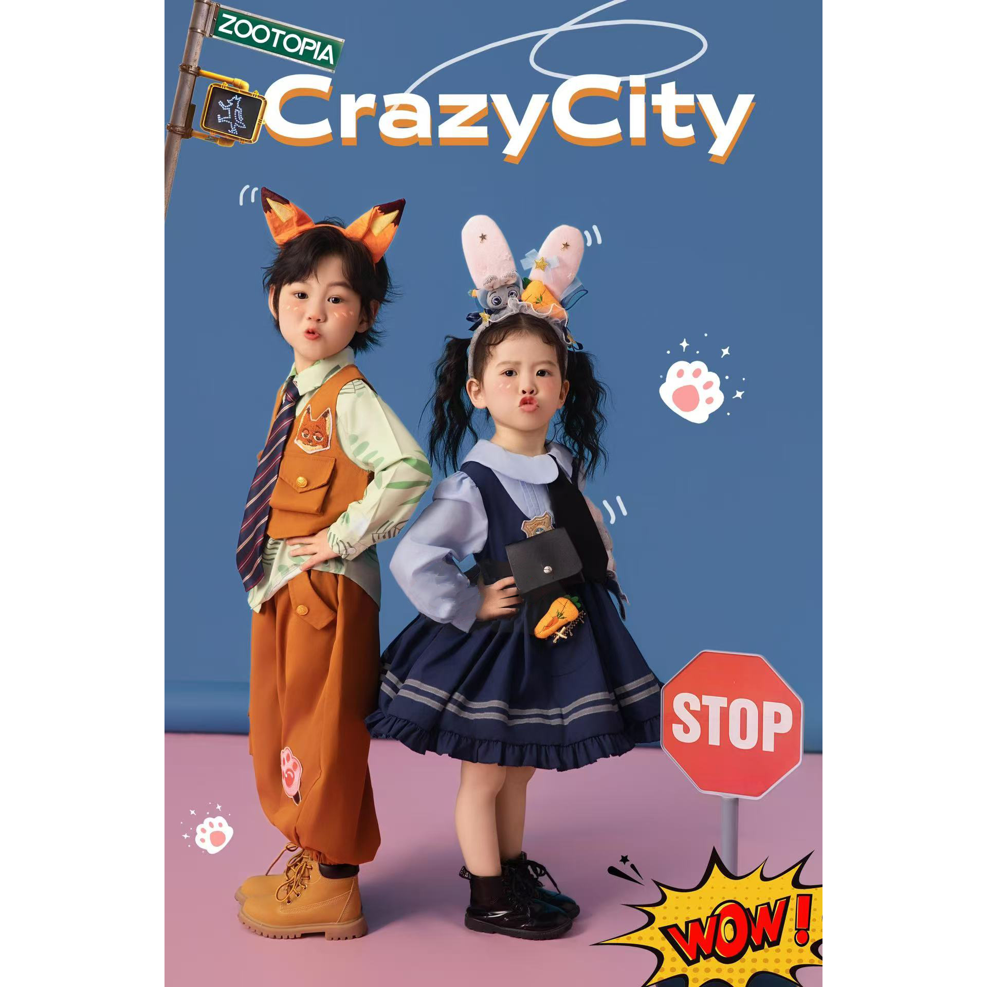 儿童摄影服装卡通疯狂动物城狐尼克兔子警官狐狸COS男女拍摄道具