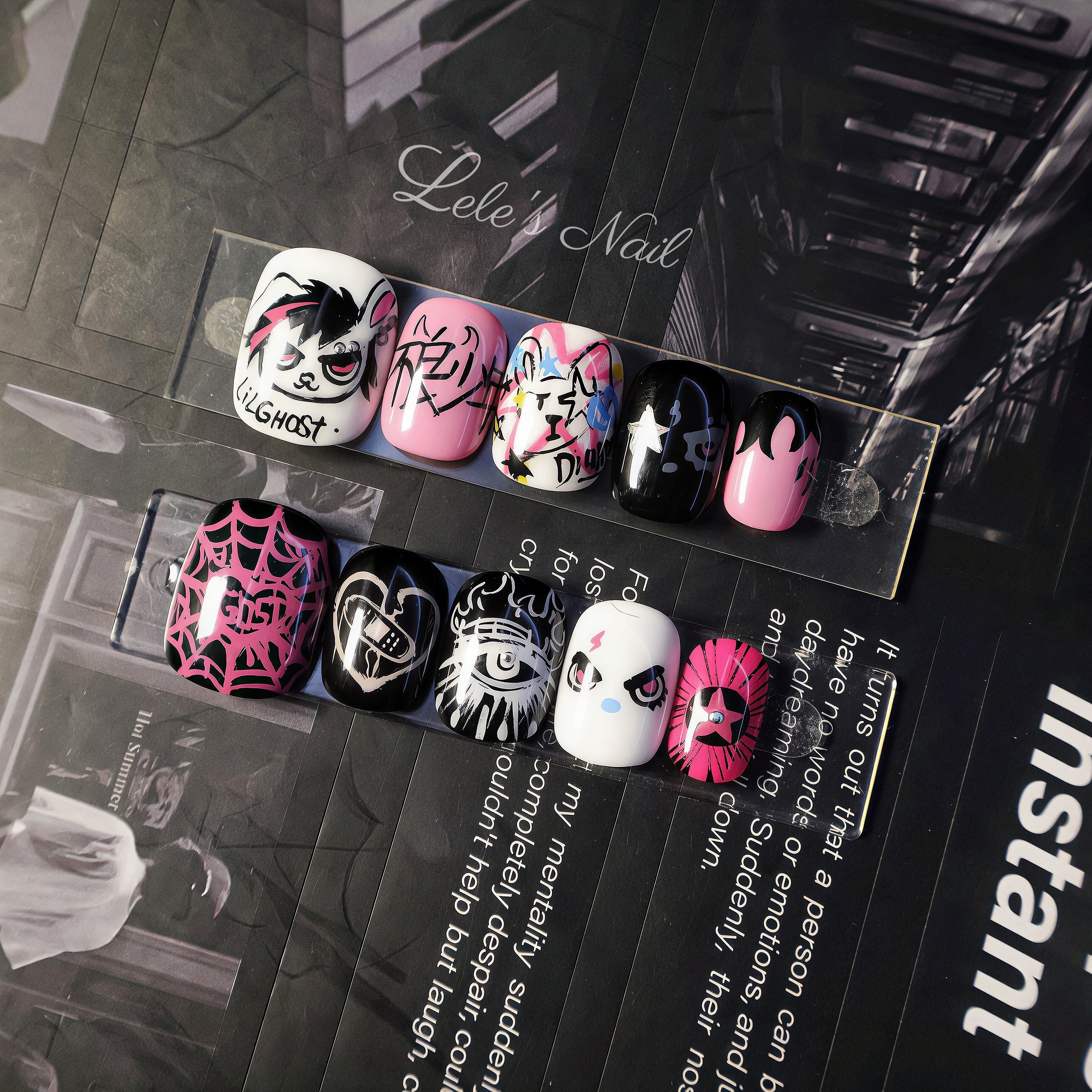 小鬼王琳凯摇滚兔甜酷风GOST兔应援甲纯手绘穿戴甲短甲,彩妆/香水/美妆工具,穿戴甲/甲片,淘宝优惠券,粉丝福利购,淘宝优惠卷