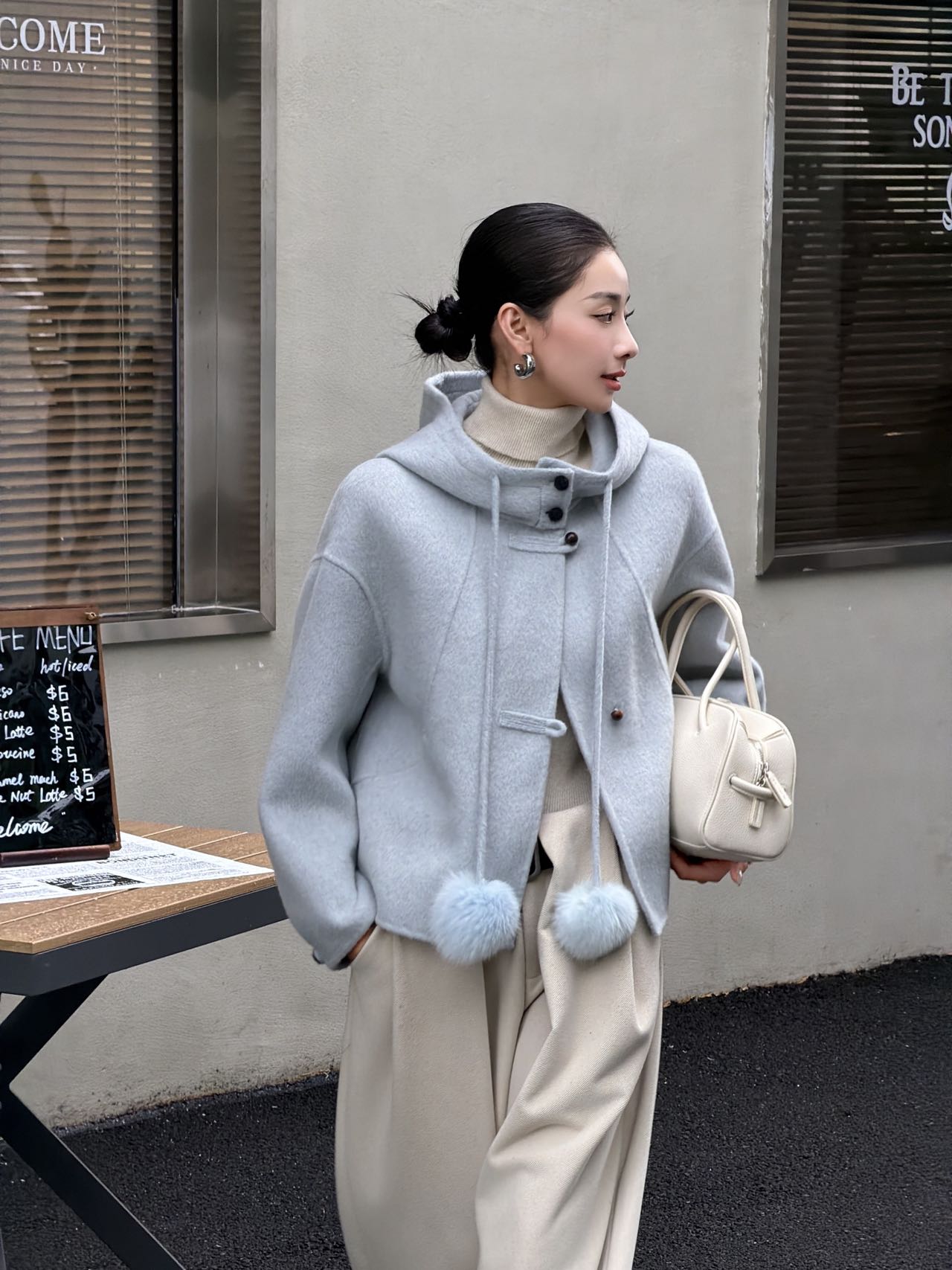 羊驼毛双面羊毛大衣短款女2026秋冬新款连帽小个子宽松显瘦羊毛外图片