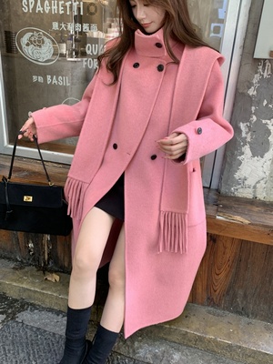 2025秋冬新款韩版双面羊绒大衣女中长款宽松显瘦小个子羊毛外套女