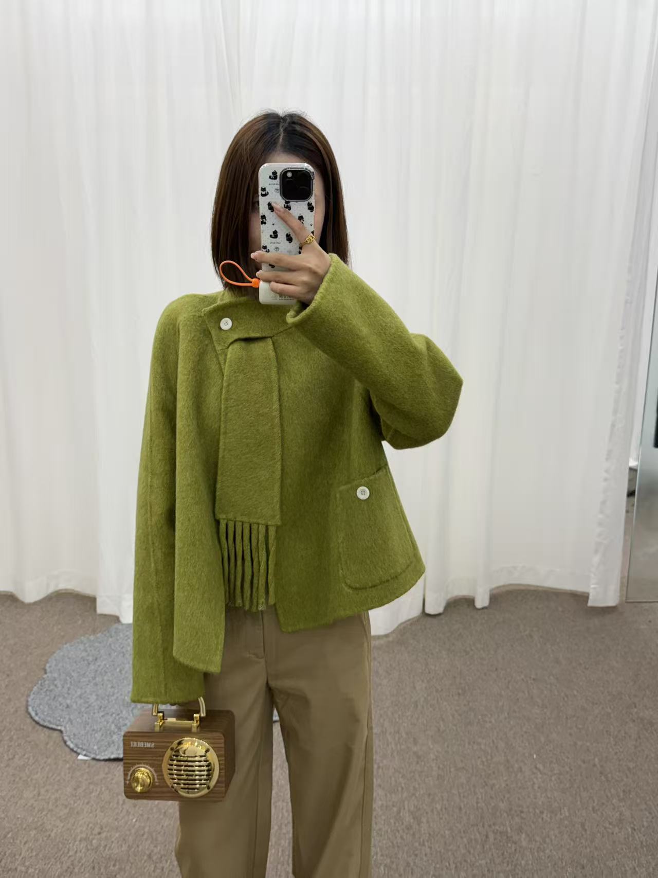 2026秋冬新款短款韩版宽松围巾双面羊绒大衣女小个子羊毛呢子外套