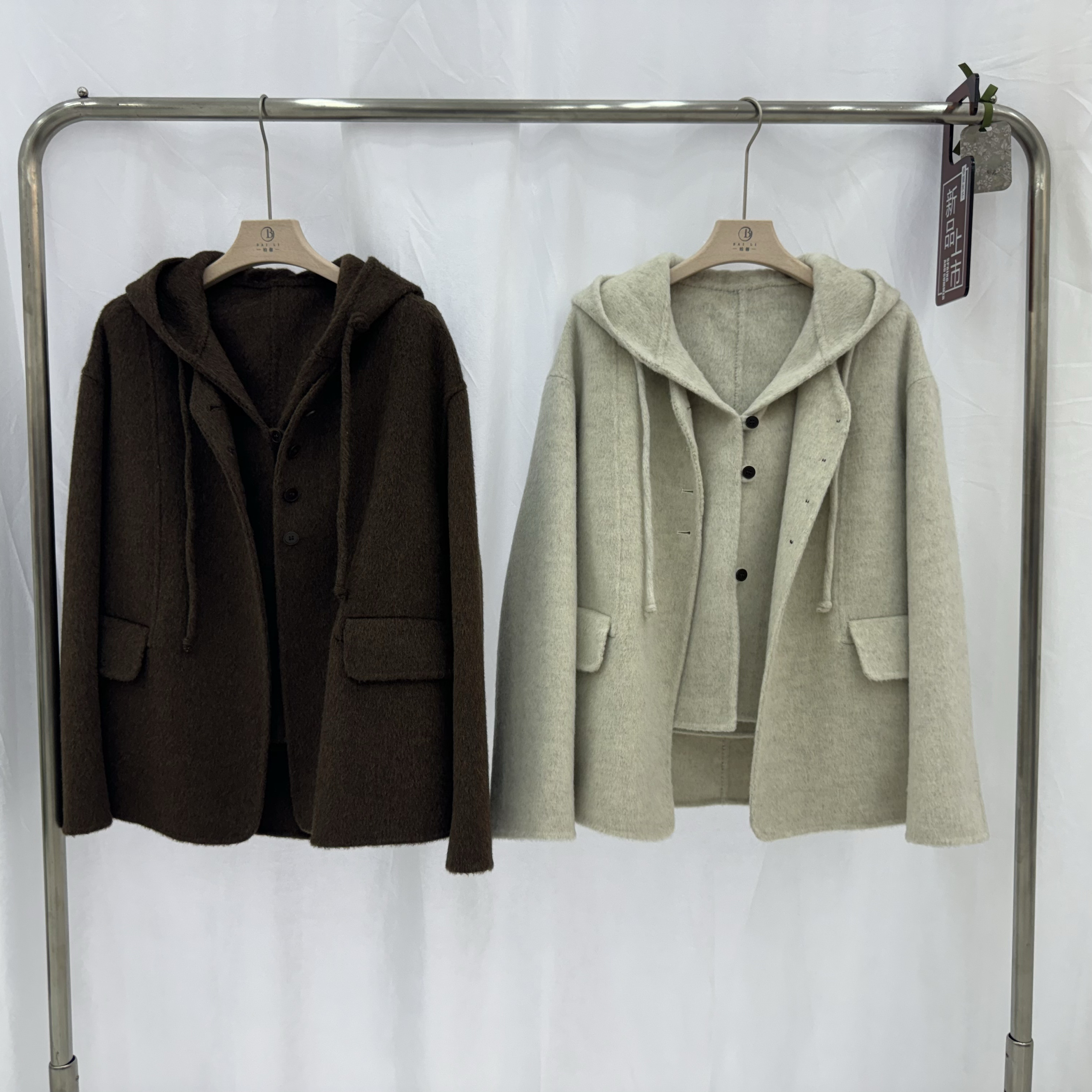 2025年秋冬新款韩系学院风连帽马甲两件套羊绒大衣短款羊毛外套女