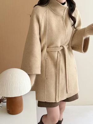 ZY羊绒大衣25秋冬新款双面羊绒大衣女中长款立领腰带显瘦羊毛外套