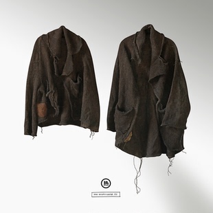 热水女装 泥染柿染手工棒针雨露麻外套 长短立裁厚实风衣