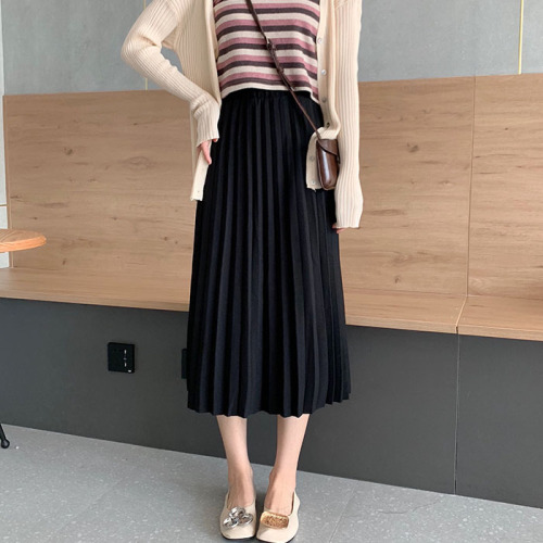 Real photo real price new Korean mid length pleated skirt skirt half length skirt commute versatile student skirt