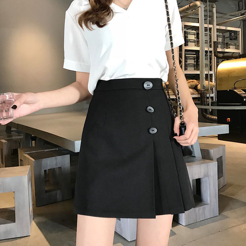 New OL Commuter Half-length Short Skirt with Pure Black and Slim Character A