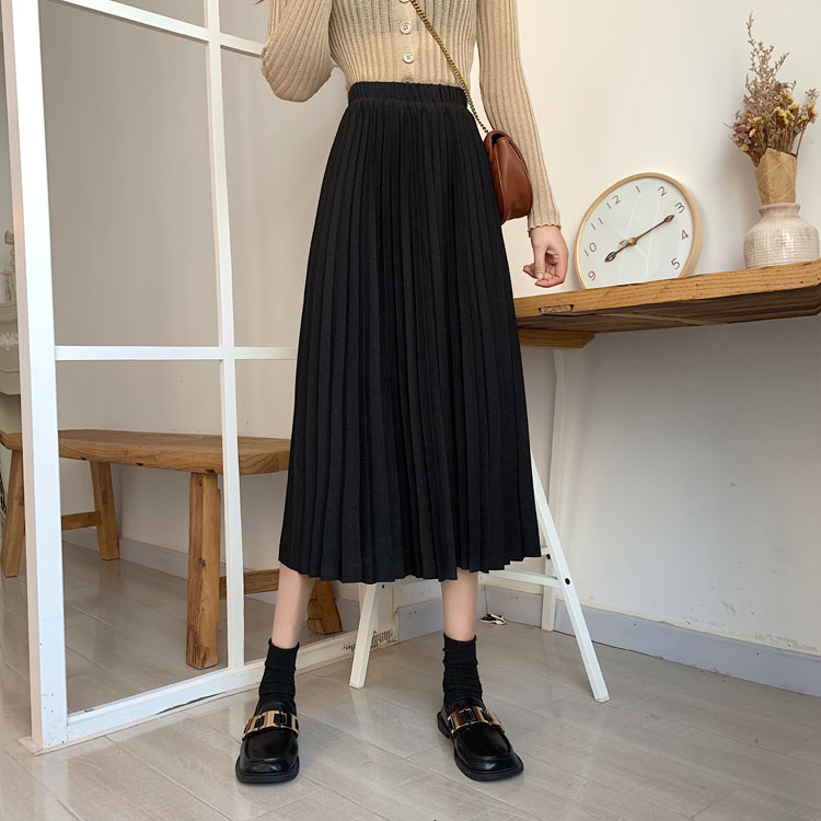 Real price ~ New Korean high waist thin folding skirt, versatile medium length pleated skirt, A-line skirt
