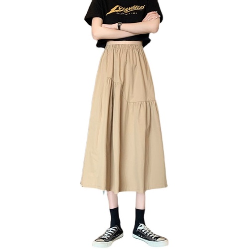 Actual shot ~ 2024 new Korean style versatile elastic waist mid-length slim skirt a-line skirt umbrella skirt