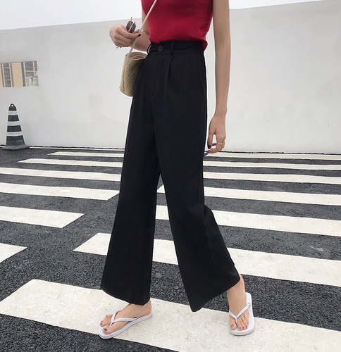 Real photo real price Korean suit pants half Elastic Waist Wide Leg Pants