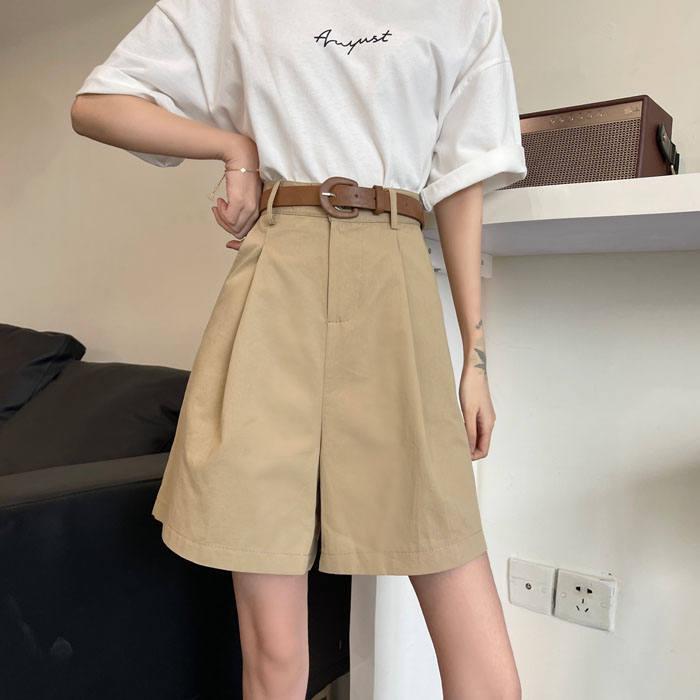 Real price ~ Korean version loose and thin wide leg pants casual pants straight shorts women's belt