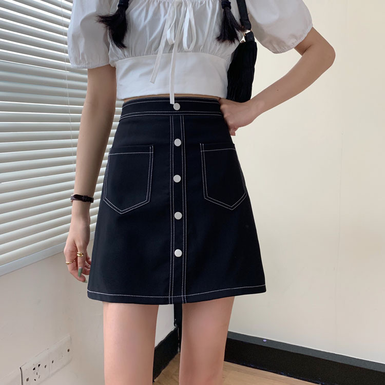 Real price ~ new design sense of black skirt, high waist and thin, versatile A-line buttock skirt, student skirt