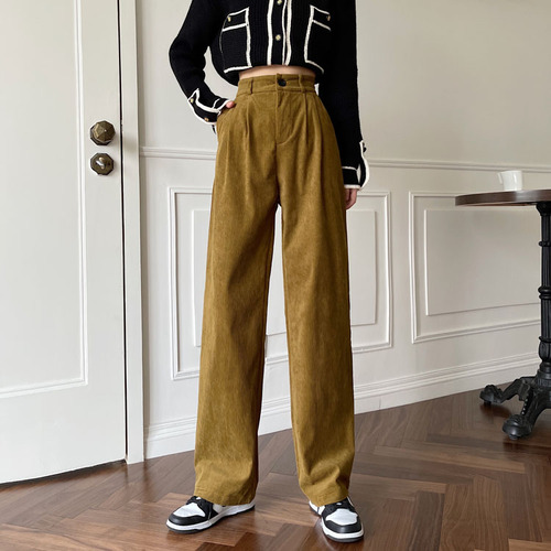 Real price ~ New Korean versatile corduroy casual pants wide leg pants lazy elastic waist pants women