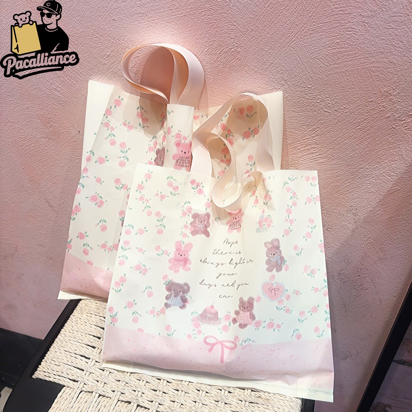 可爱卡通手提袋碎花塑料袋大容量服装袋包装袋购物袋磨砂袋童装袋