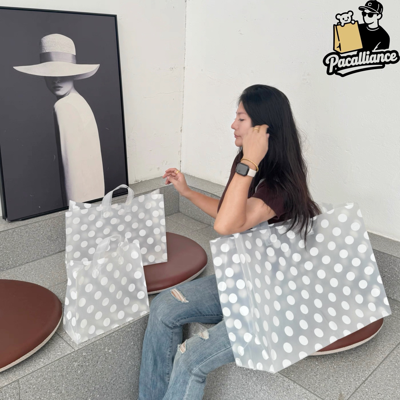 服装袋大容量手提袋塑料袋包装袋礼品袋波尔卡圆点购物袋可爱袋子