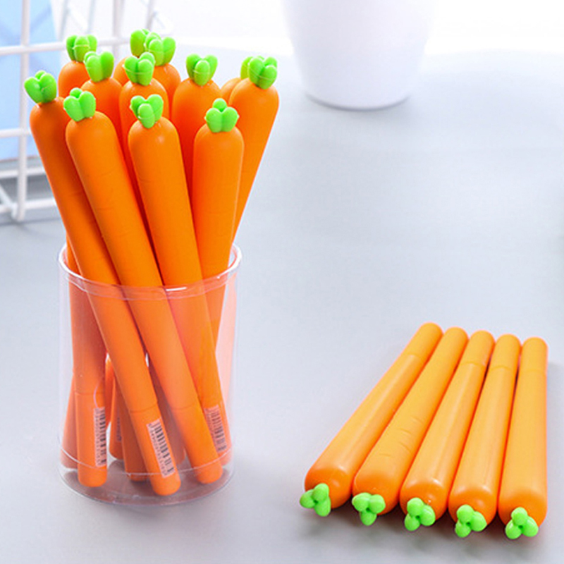 可爱胡萝卜笔 创意硅胶中性笔0.5黑色学生用考试签字水笔文具用品