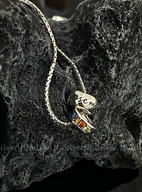 s925纯银泰银复古潮流百搭款设计彩色锆石圆环女款项链