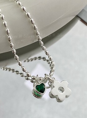 s925纯银韩版ins风小众设计花朵爱心时尚甜美风米粒项链
