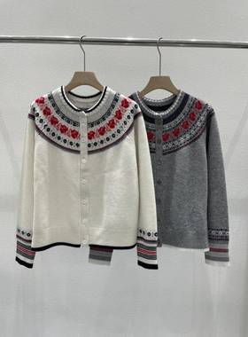 EverUnique秋冬新款女装10%羊绒90%羊毛提花毛衣开衫QX-3427