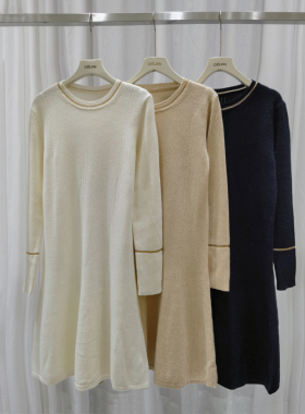 反季特价！！纯羊绒圆领金线针织连衣裙QX-281