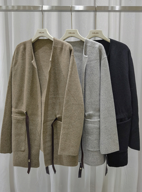 反季特价！！纯羊毛腰带口袋毛衣外套QX-418