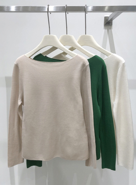 反季特价清仓！女装18针精纺纯羊毛一字领针织衫YL-2596