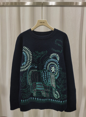 反季特价！！纯羊绒刺绣圆领针织衫QX-410