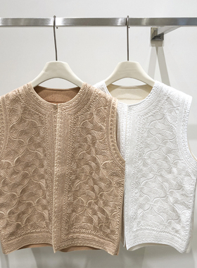 EverUnique秋冬新款女装立体绣花拼接羊绒无袖坎肩毛衣QX-3531
