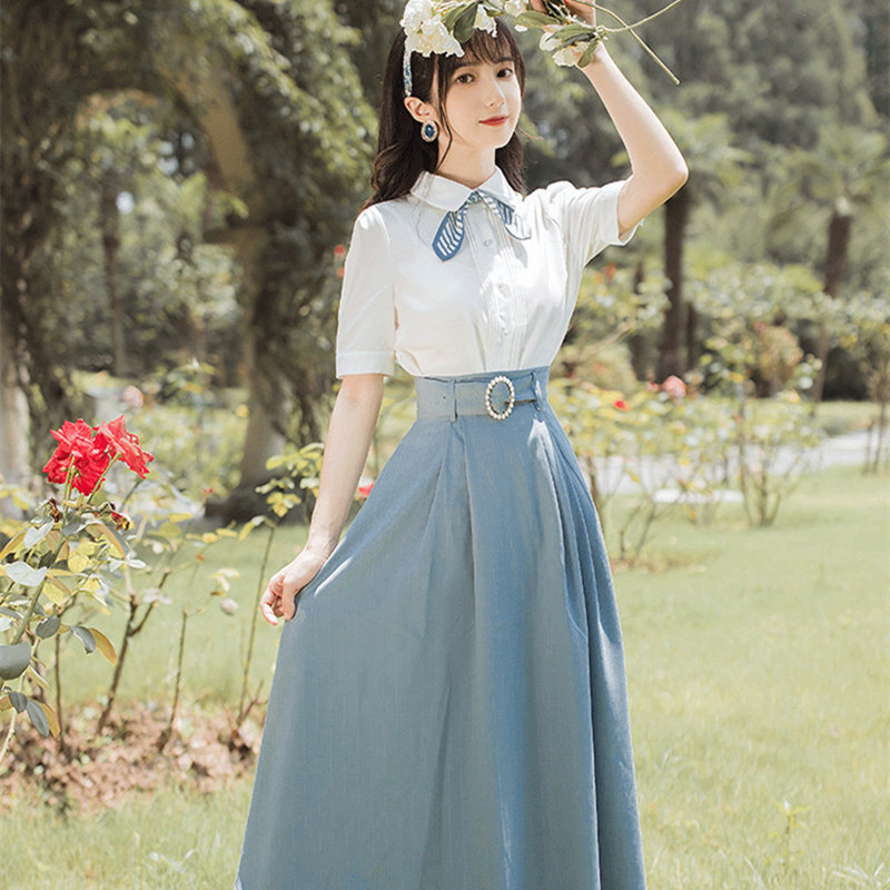 连衣裙少女感夏装新款初中高中学生小清新甜美长裙子两件套装班服
