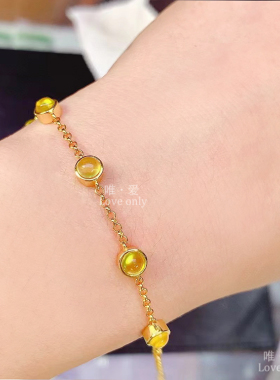 s925纯银镶嵌天然起荧光金葡萄石手链透辉石绿色彩宝泡泡款女饰品