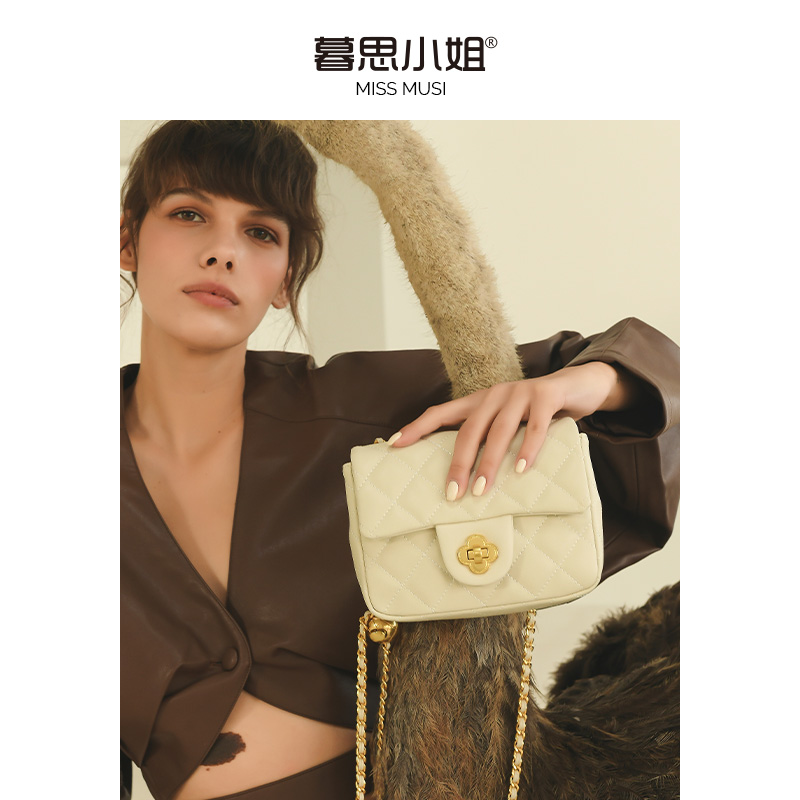暮思小姐真皮小众时尚链条斜挎包