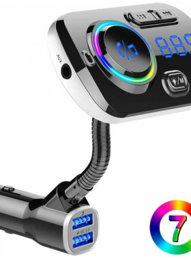 新款车载蓝牙MP3车载FM发射器QC3.0氛围灯语音助手车载MP3