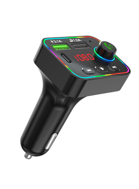 新款车载MP3蓝牙播话器七彩呼吸灯QC3.1AU盘音乐PD快充双口工厂