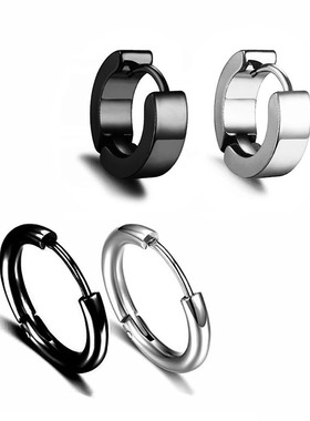钛钢素圈耳环耳钉耳扣男黑色银色语义错误圆圈耳饰酷帅女睡觉免摘
