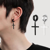 无耳洞十字架耳夹男士 钛钢日常简约港风黑色耳饰耳钉耳环女免打孔