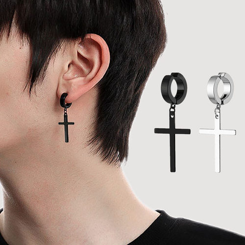 无耳洞十字架耳夹耳环钛钢免打孔