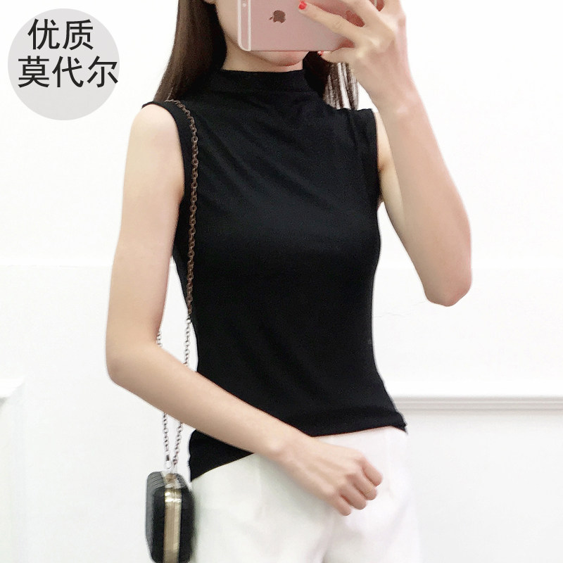 新款莫代尔简约无袖女T恤常规高领背心外穿内搭打底衫大码上衣