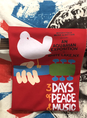 挺哏儿商店T恤Woodstock伍德斯多克音乐节红色美式复古vintage