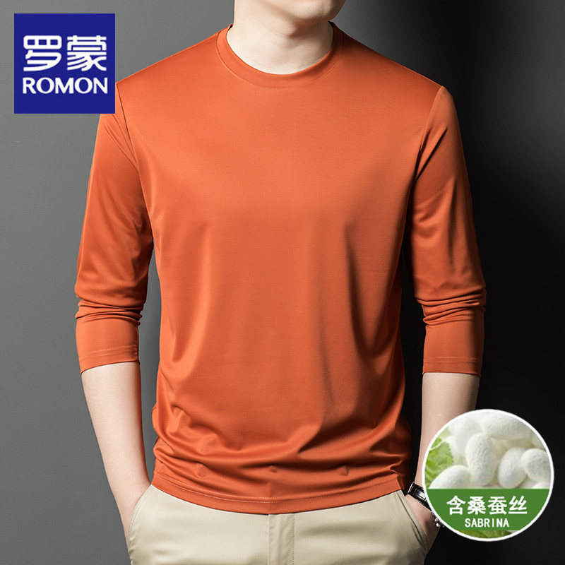 罗蒙圆领长袖T恤男无痕免烫2025春季新款亲肤舒适卫衣中年爸爸装