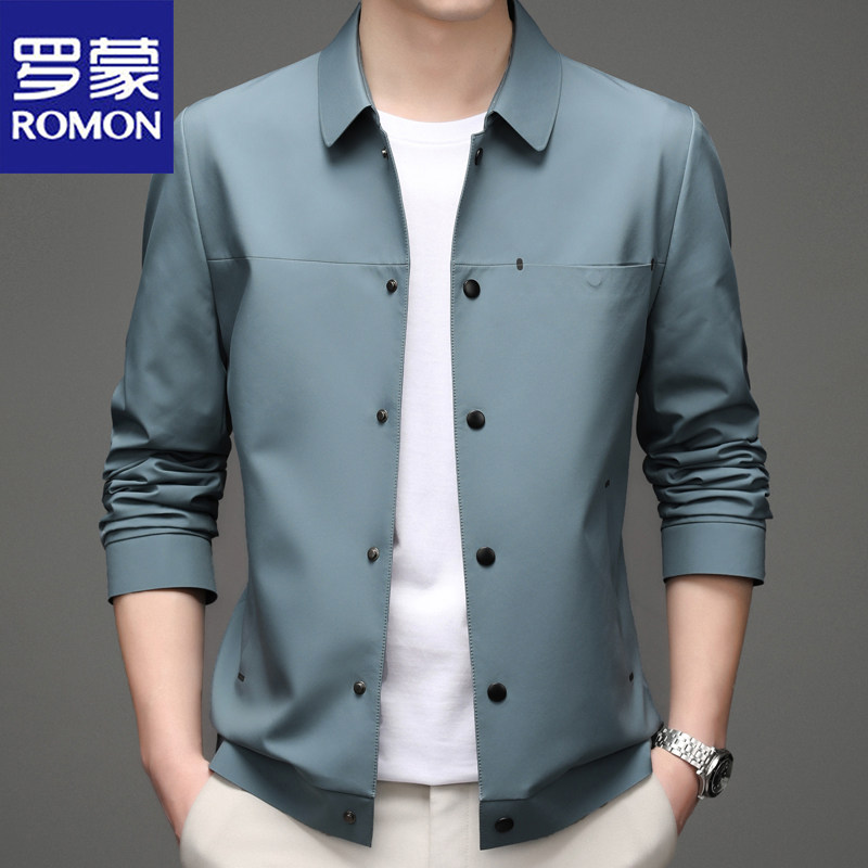 罗蒙春秋新款男士夹克外套商务休闲薄款夹克衫百搭纯色翻领上衣男
