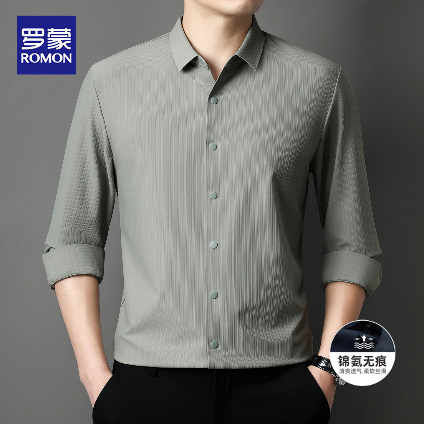 罗蒙2025春秋新款长袖衬衫男士商务休闲高端细条纹中青年衬衣男装