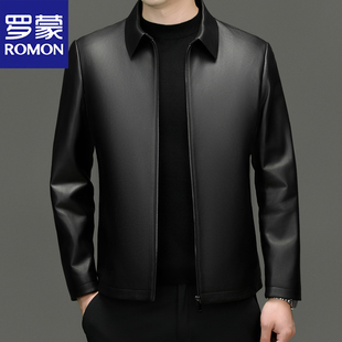 罗蒙2025真皮皮衣男春秋新款商务休闲绵羊皮夹克男翻领外套爸爸装